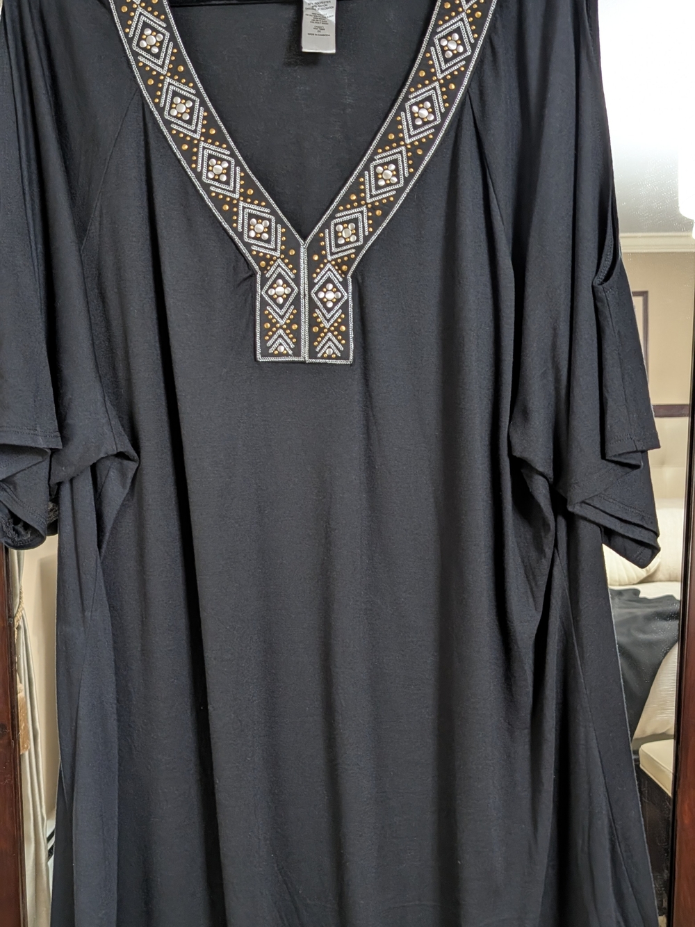 Black Embellished V-Neck Swim Coverup
